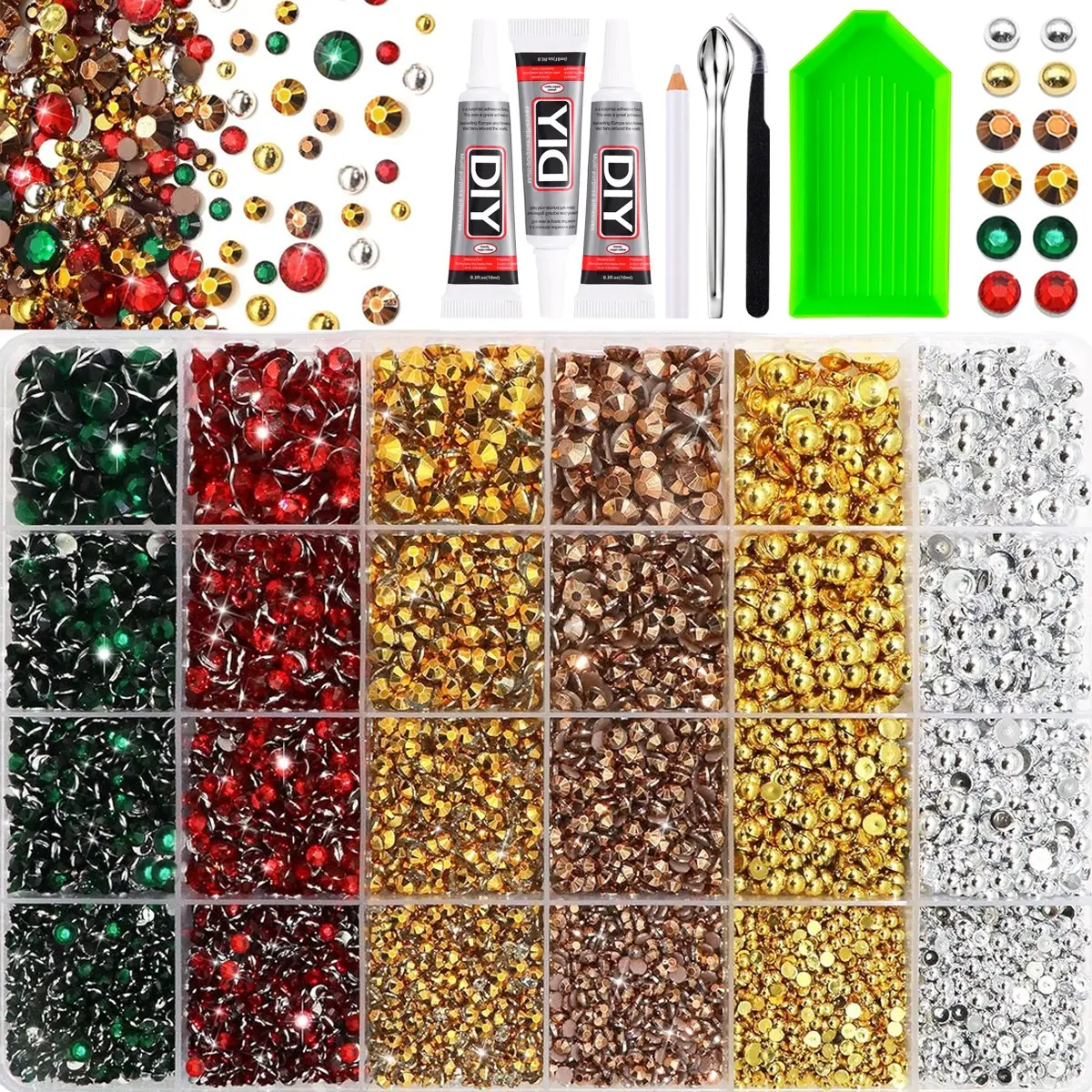Vintage Christmas Pearl Rhinestone Mix, Round Half Pearl Flat Back, Holiday Craft Supplies, Storage Box, Nail Art, Book Cover, Jelly Rhinestones /Bedazzling Kit/Diamong Art，Tumbler，Cup, Book Cover，Clothing Accessories