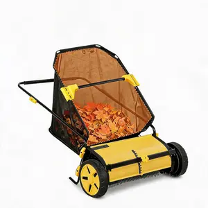 Push Lawn Sweeper 26 in Manual Leaf Grass Collector with 7 Cu Ft Mesh Bag 10 Level Height Adjustment Yard Sweeper for Lawn Driveway Sidewalk Patio