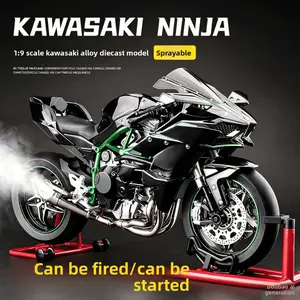 Kawasaki H2R simulation motorcycle model. One-click start. Rotate the key switch to power on, turn the throttle spray to rotate the rear wheel. Cool lighting effects. Suitable for both collection and as a decorative item. The best choice for boys as a toy