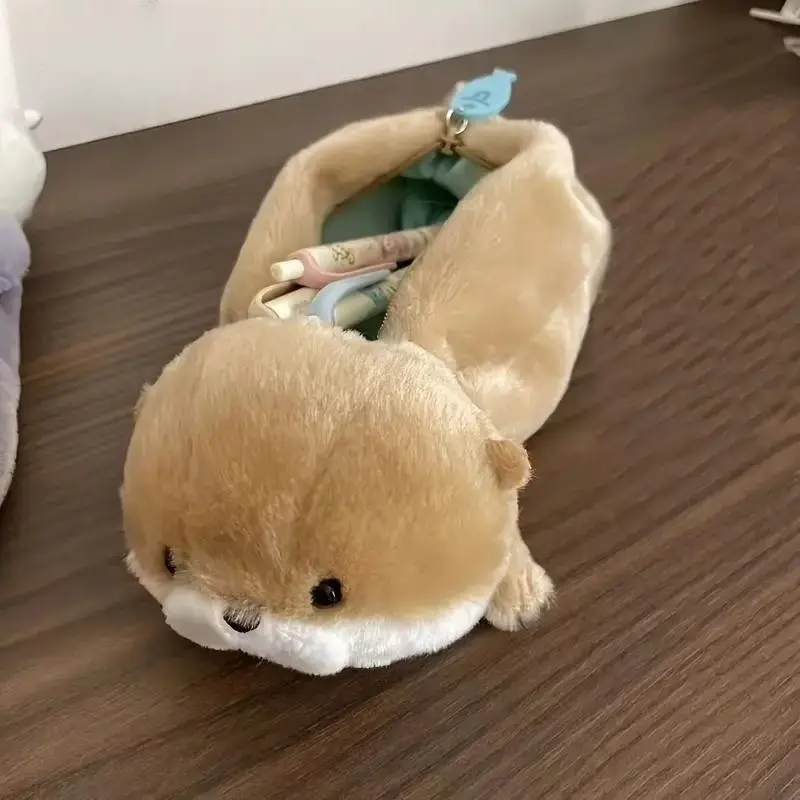 Cute Otter Plush Pencil Case, Large Capacity Cosmetic Bag Storage, Student Pen Organizer, Home Small Items Storage