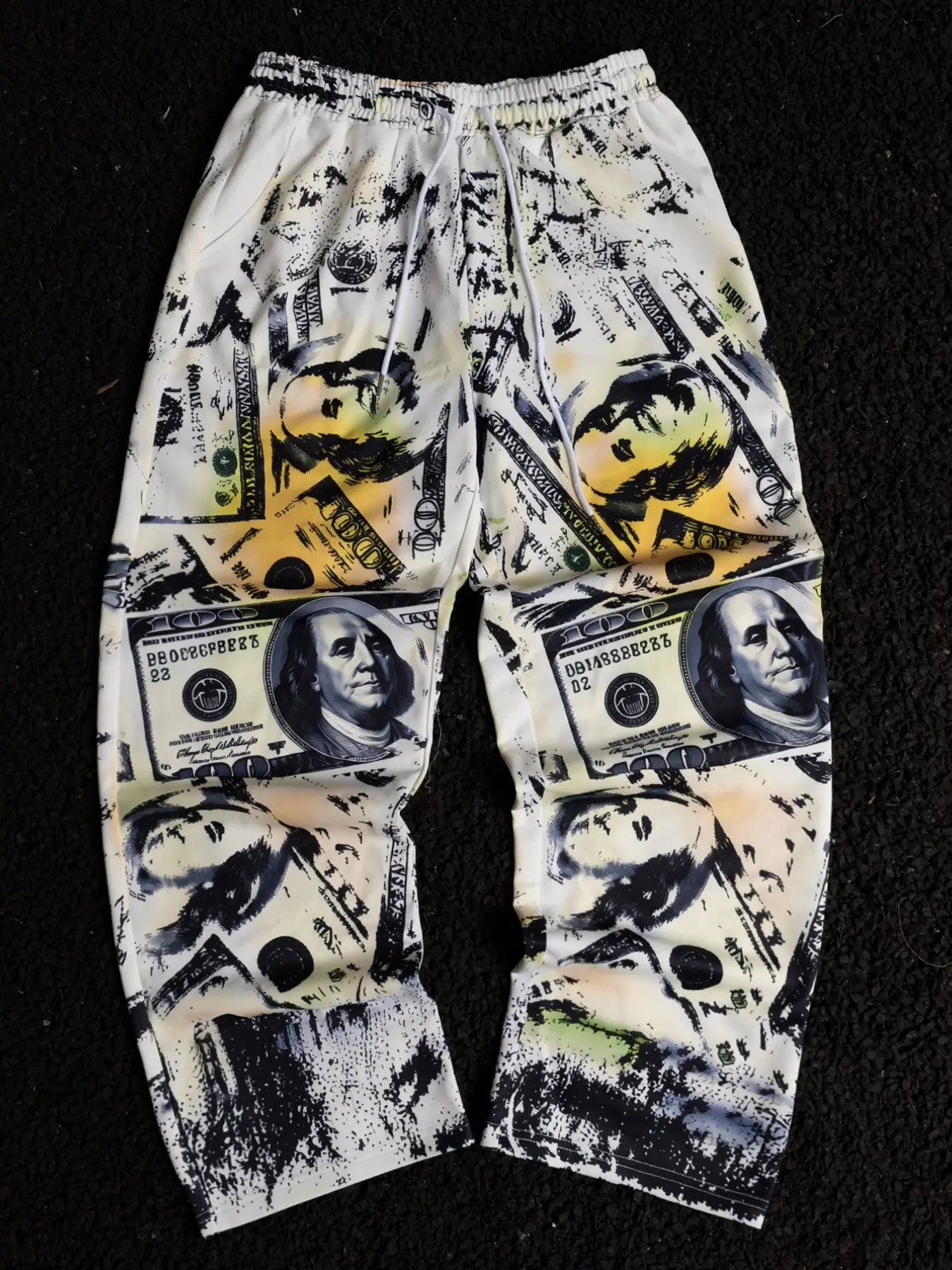Hip Hop Street Style Money Print Pants for Men, Unique Graffiti Design, Loose Fit, Elastic Waist, Long Casual Sweatpants