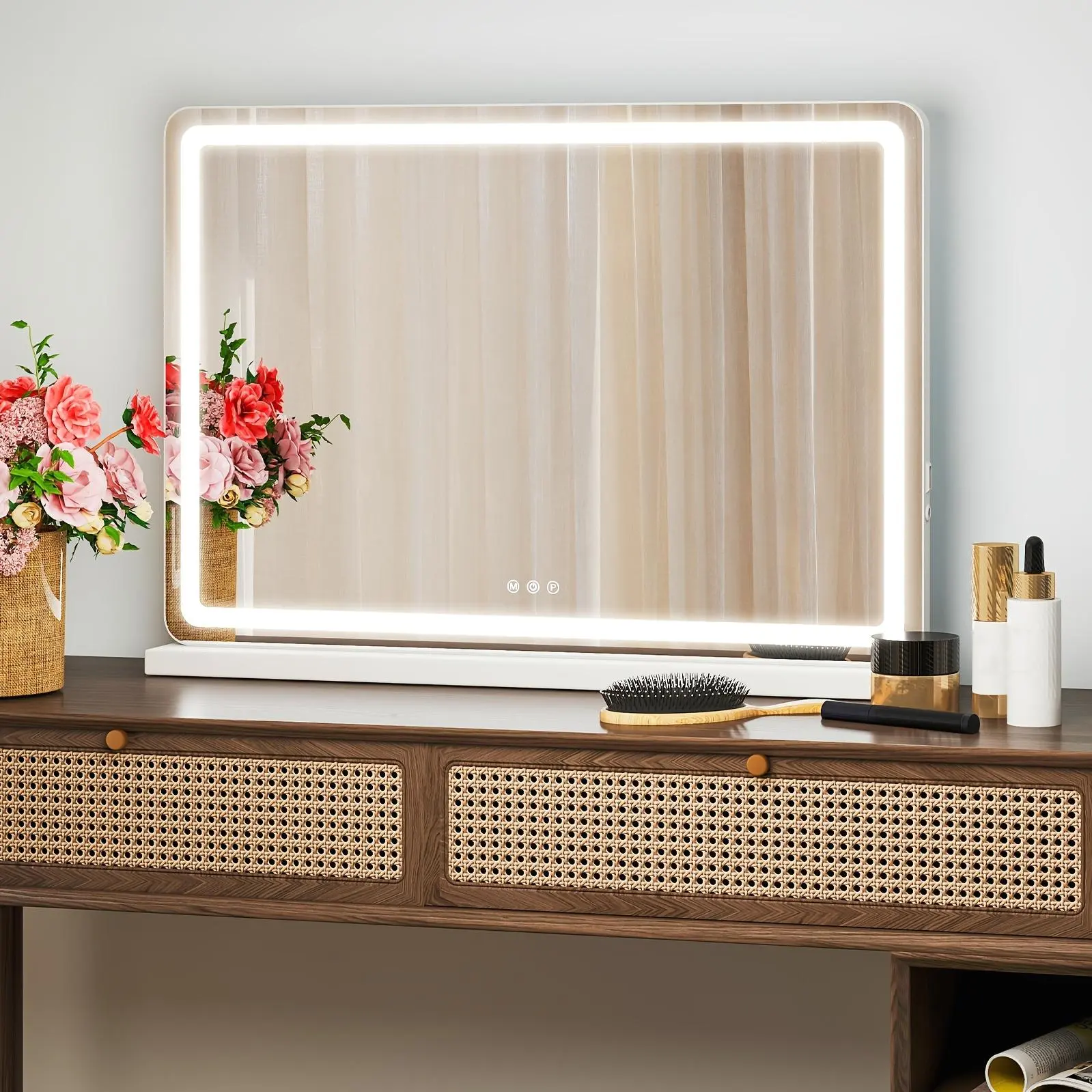 Rectangular Smart LED Vanity Mirror with Dimmable Lights, Memory Function, 3 Color Modes, USB Port - Sleek Aluminum Frame for Bathroom, Bedroom, 13"x17"/22"x19"/32"x22"