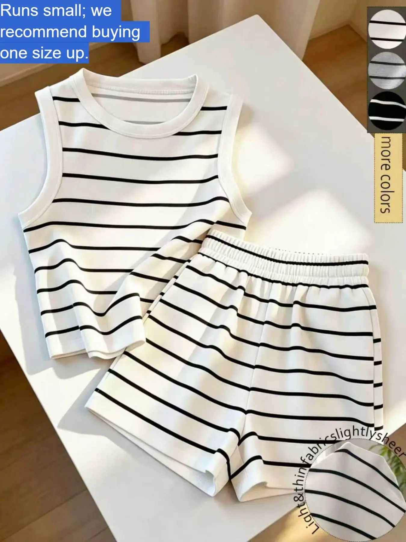 Striped Sleeveless Tank Top and Shorts Set, Casual Outfit Set, Lightweight, Chic, Casual Lazy Wear, Home Relax, Daily, Short Trip, Light Vacation, Clothes, Womenswear