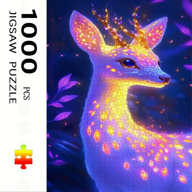 1000 Piece Glowing Deer Puzzle, Large Adult Family Interactive Toy, DIY Home Decor, Holiday Scene, Perfect Gift, Durable Puzzle