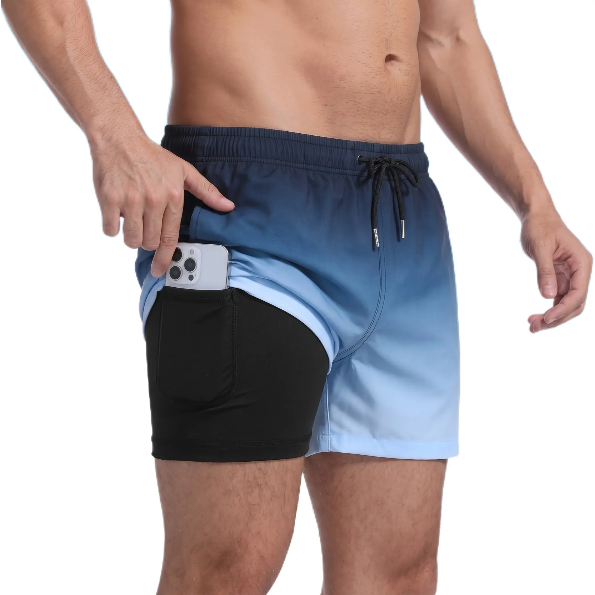 MADHERO Men's 7-in Versatile Casual Swim Trunks with Pockets - Compression Stretch, Elastic Waist Drawstring, Breathable Quick-Dry Athletic Beach Shorts for Surfing, Volleyball, Rafting
