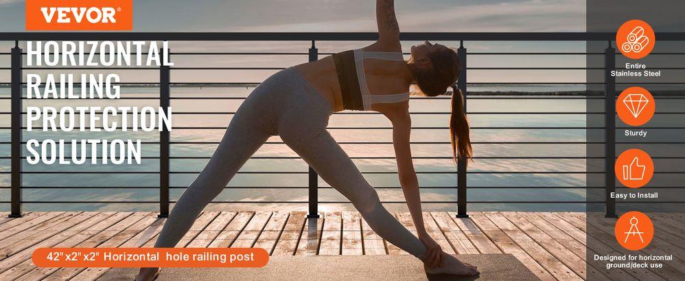 VEVOR Cable Railing Post Level Deck Stair Post 42 x 1.97 x 1.97" Cable Handrail Post Stainless Steel Brushed Finishing Deck Railing Pre-Drilled Pickets with Mounting Bracket Stair Railing Kit Black