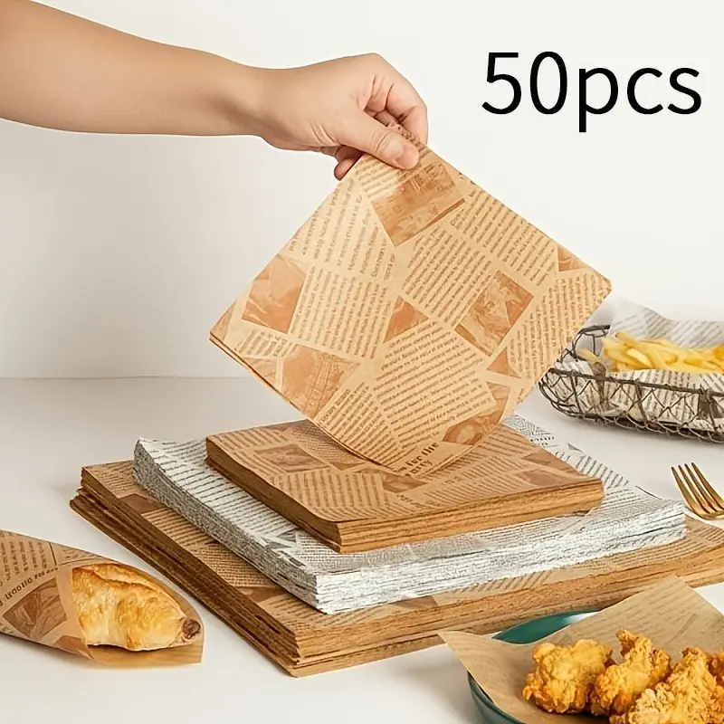 Vintage Leather Newspaper Oil-Proof Paper, Disposable Non-Stick Grease Barrier, Fries Chicken Basket Liner, Baking Bread Packaging Paper, Bakery Supplies