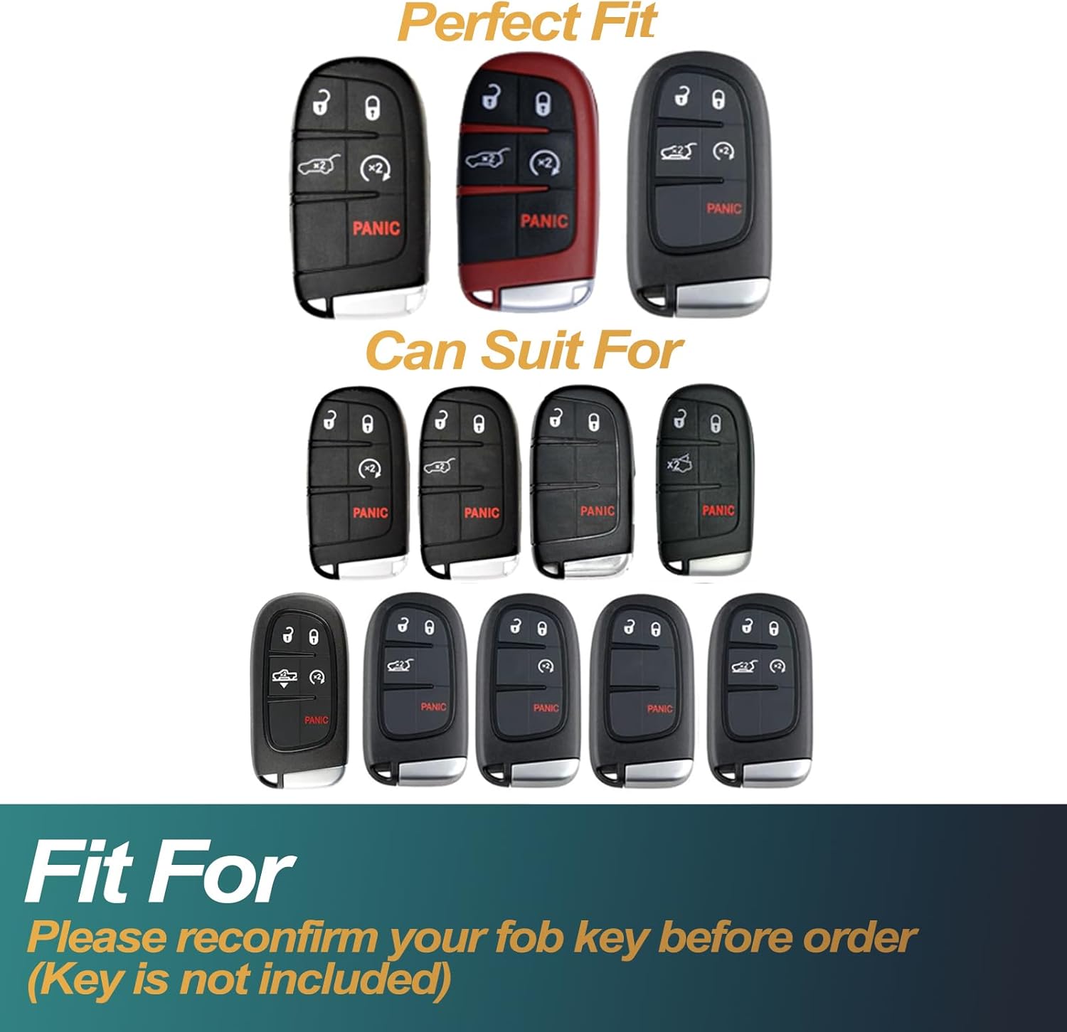 Key Fob Cover Compatible with Jeep Grand Cherokee Renegade Chrysler 200 300 Dodge RAM Durango Challenger Journey Dart Fiat TPU Remote Keyless Key Fob Case Protection Shell Accessories, Black