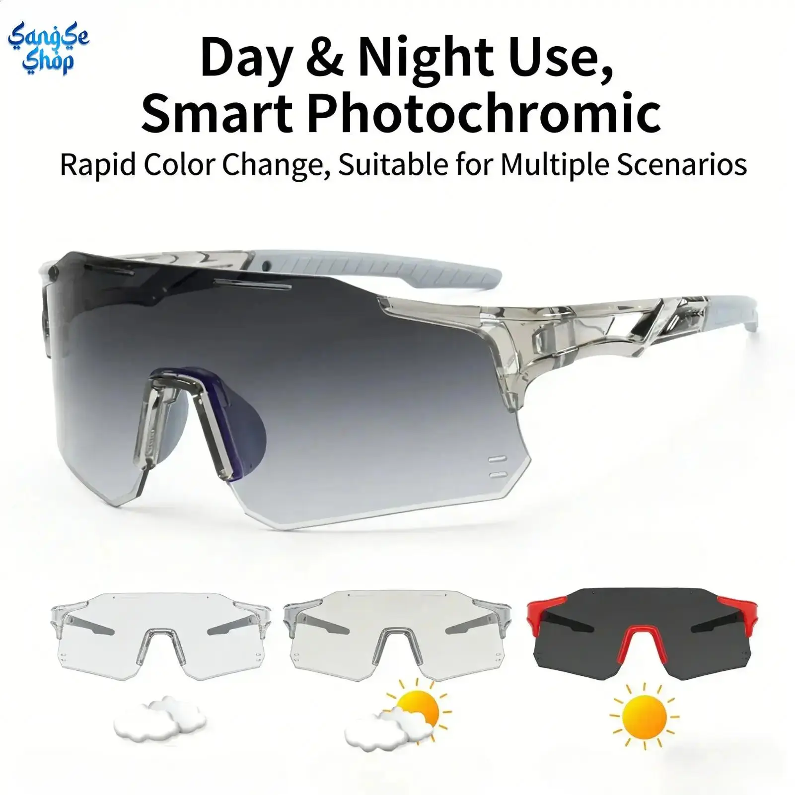 Unisex Photochromic Cycling Glasses - Bike Riding Eyewear with Adaptive UV Protection, Fast Tint Change, Lightweight Fit for Outdoor Activities, All-Weather Daily Use, Auto-Tinting