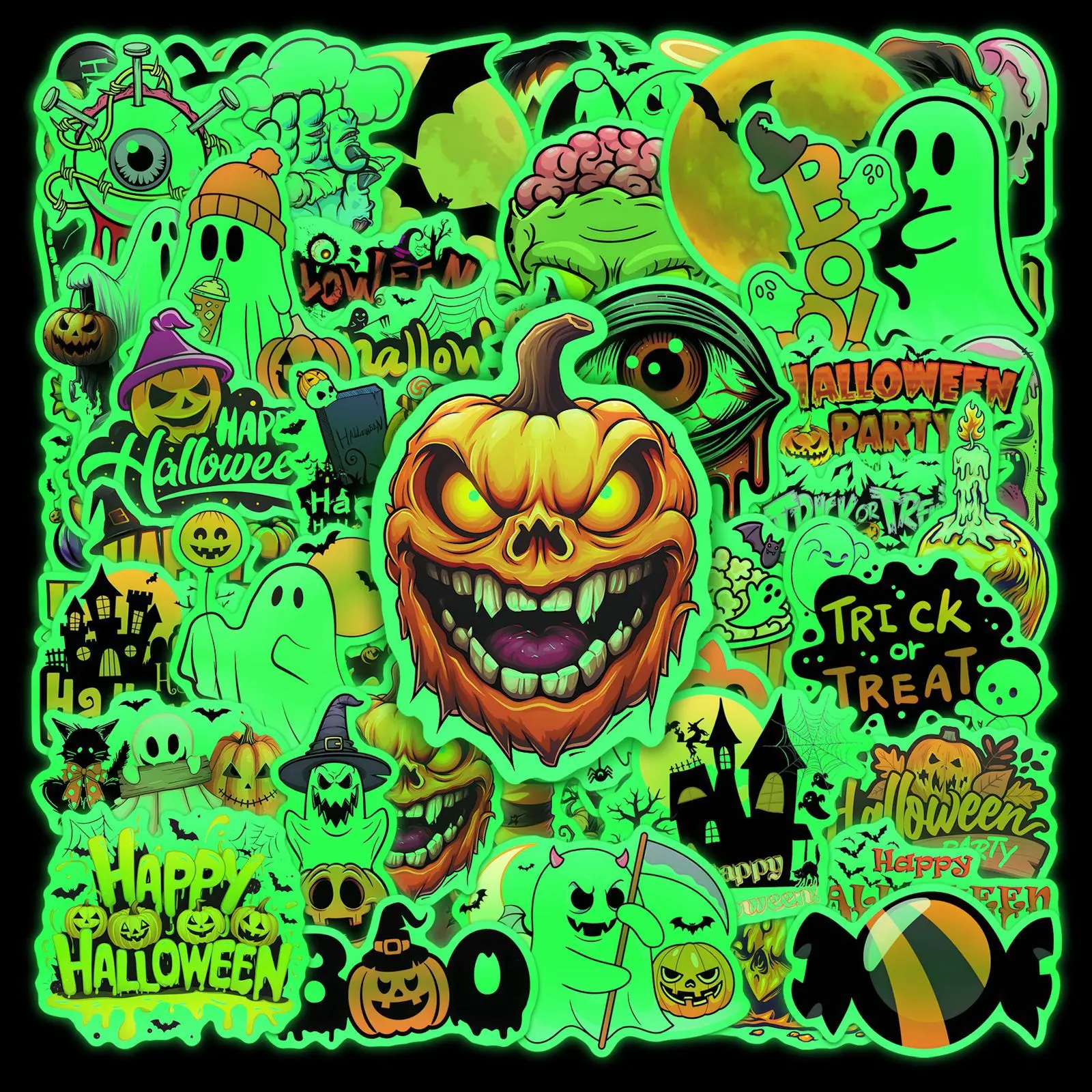 50pcs Halloween Glow-in-the-dark Stickers, Light-up Pumpkin Ghost Office Stickers, Suitable for Scrapbooks, Diaries, Laptops, Water Bottles, Cars, Car Decorations, Etc. A Gift with A Positive Message and A Belief-based Design.