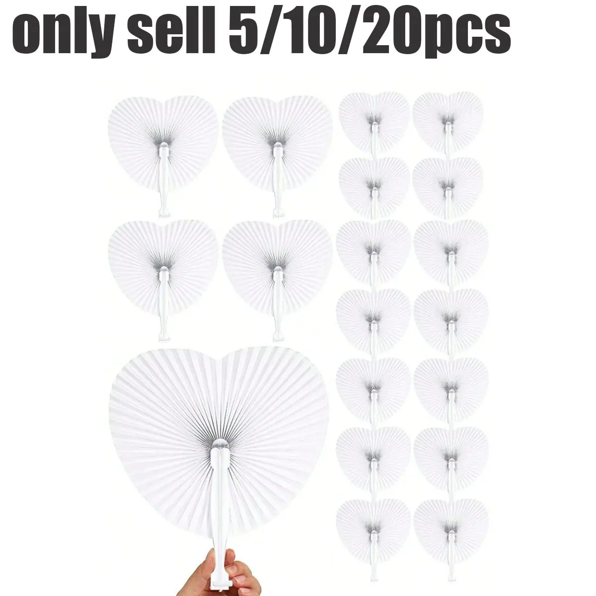 Heart Folding Paper Fans, Summer Handheld Fans, Wedding Decoration Items, Plastic Handle, Birthday Party Gifts, DIY Best Gift