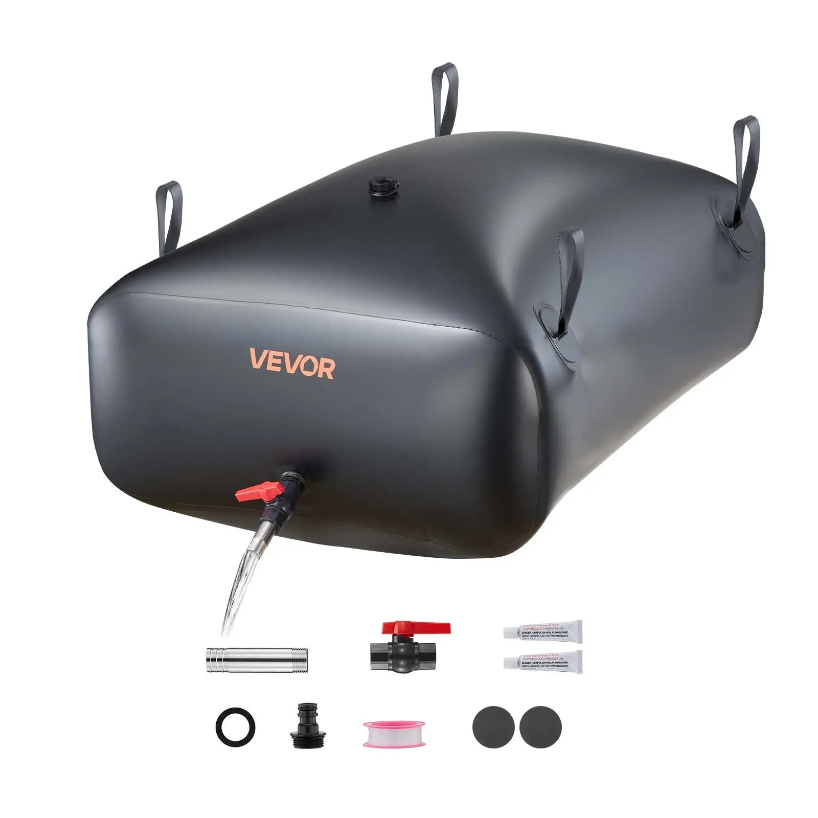 VEVOR Water Storage Bladder, 87.2 Gal Collapsible Water Storage Bag, Wear-Resistant 1000D PVC Soft Waters Bag, Leakproof Camping Tank Containers for Garden Irrigation RV Emergency Use, Black