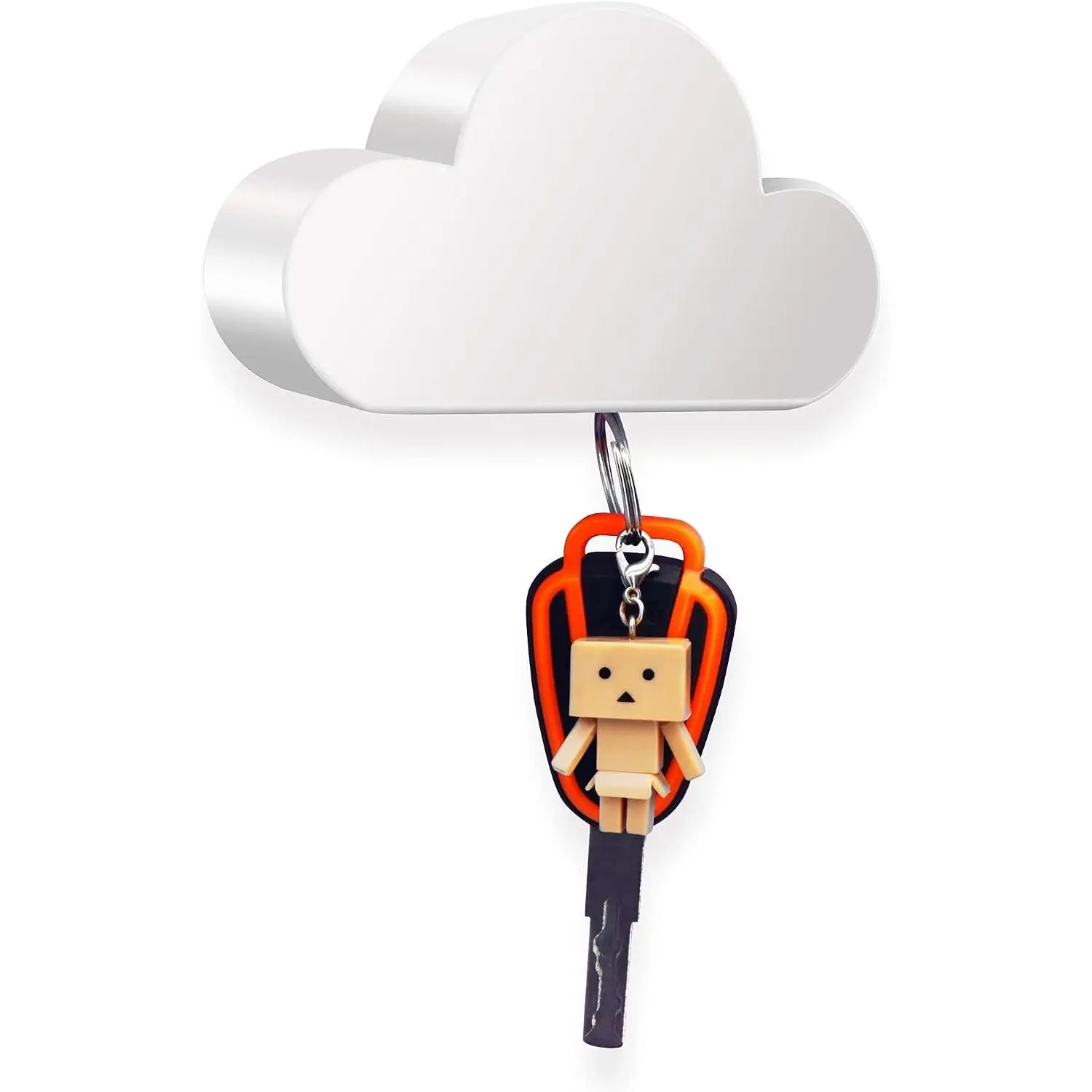 Meyerascal White Cloud Magnetic Wall Key Holder, Strong Magnet Securely Holds Multiple Keys & Keychains, Cute Novelty Home Decor, Easy to Install & Use, White