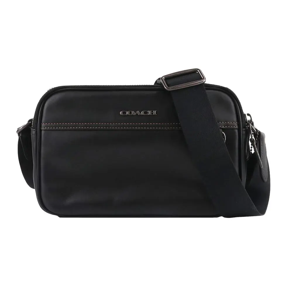 COACH Graham 23 Logo Messenger Bag for Men – Smooth Leather Crossbody Satchel in Black