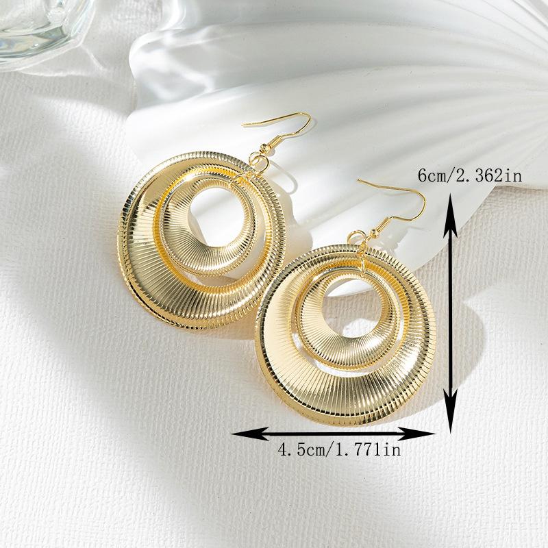 Layered Hollow Metal Hoops Geometric Double Circle Dangle Earrings | Bold Vintage Statement Design | Fashion Trendy Jewelry for Women | Lightweight & Eye-Catching Daily Wear | Perfect Valentine's Day Gift for Her