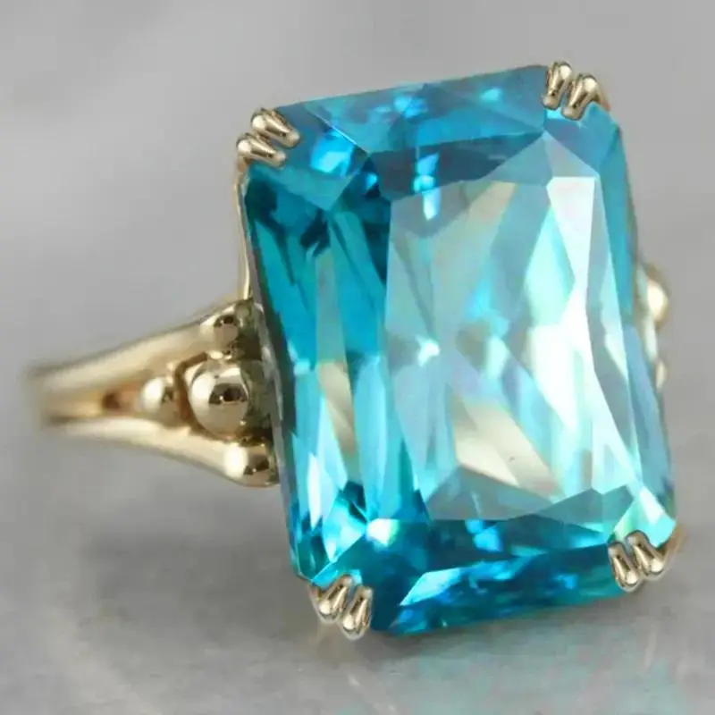 Huitan Sky Blue Cubic Zirconia Rings for Female Adults, Minimalist 6.1g Big Rectangular Fashion Jewelry, Simple Luxury Wedding & Party Accessories, T0864, Sizes 6-10, Avoid Moisture