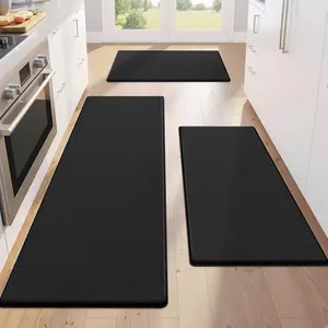 Kitchen Mats for Floor,3PCS Kitchen Rugs,Non Slip Anti Fatigue Mats for Floor,Waterproof Kitchen Sink Mat,Cushioned Standing and Comfort Mats for Office,Black