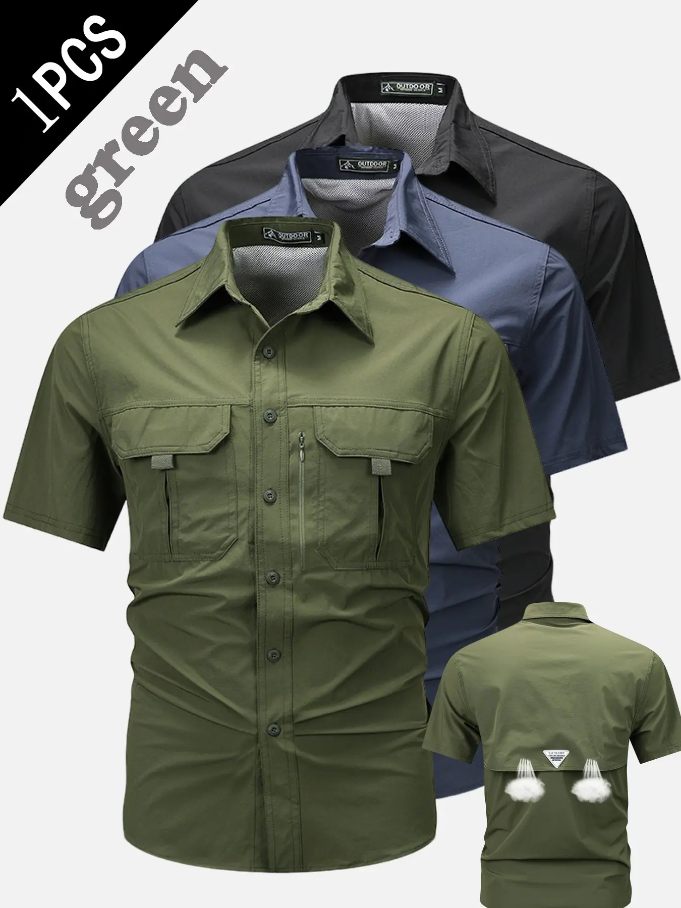 Summer Quick-Dry Workwear Short Sleeve Casual Shirt for Men, Multi-Pocket Tactical Outdoor Breathable Climbing Fishing Camping Shirt