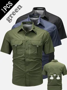 Summer Quick-Dry Workwear Short Sleeve Shirt for Men, Multi-Pocket Tactical Outdoor Breathable Climbing Fishing Camping Shirt