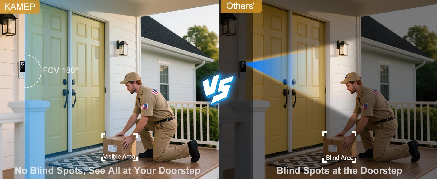 Wireless doorbell camera, 2K full HD full body video, no subscription required, two-way communication, smart home video doorbell with doorbell ringtone, battery powered, motion detection and alarm, compatible with Alexa and Google (2.4G WiFi)