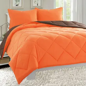 Elegant All Season Light Weight Down Alternative Reversible 3-Piece Comforter Set, Full/Queen, Orange/Chocolate