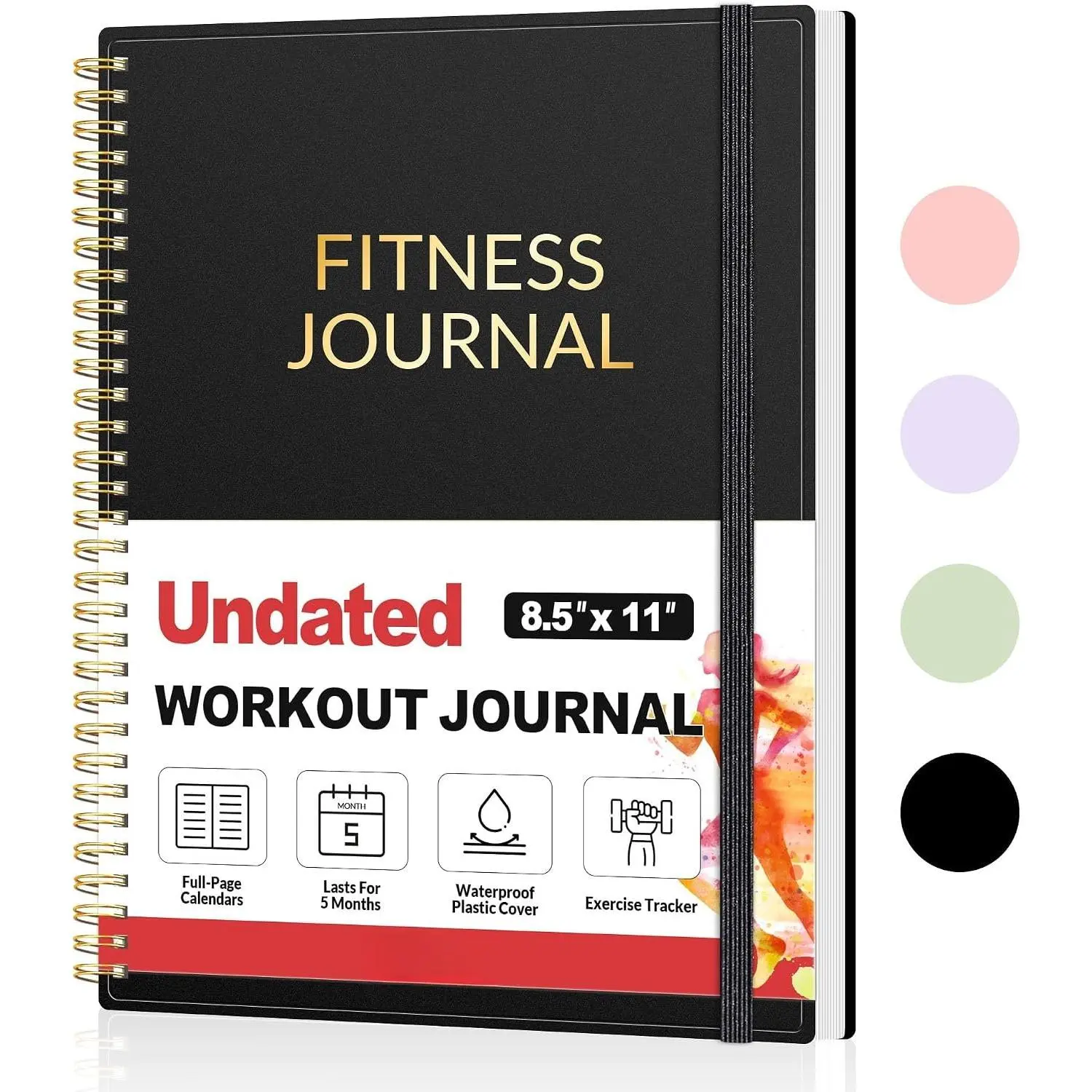 Fitness Journal Workout Planner for Women & Men, A4 (8.5" x 11") Workout Journal Log Book Planner  for Track Gym Essentials,  Workouts, Track Progress, Achieve  Goals, Black
