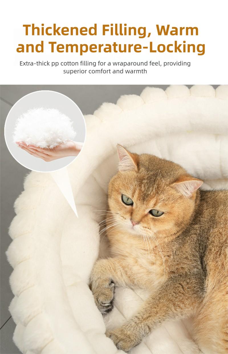 Fluffy Rabbit Fur Round Pet Bed – Quilted Donut Cushion for Cats & Dogs, Thickened Anti-Slip Mat, Small Medium Large Sizes