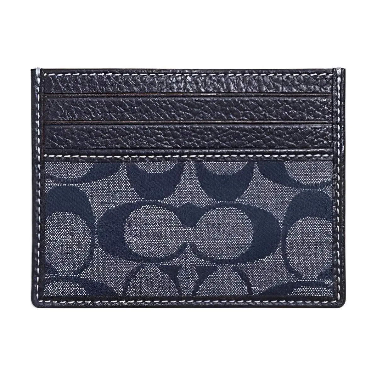 COACH Card Case 10 – Classic Monogram Fabric and Leather Mini Wallet for Women, Denim Blue