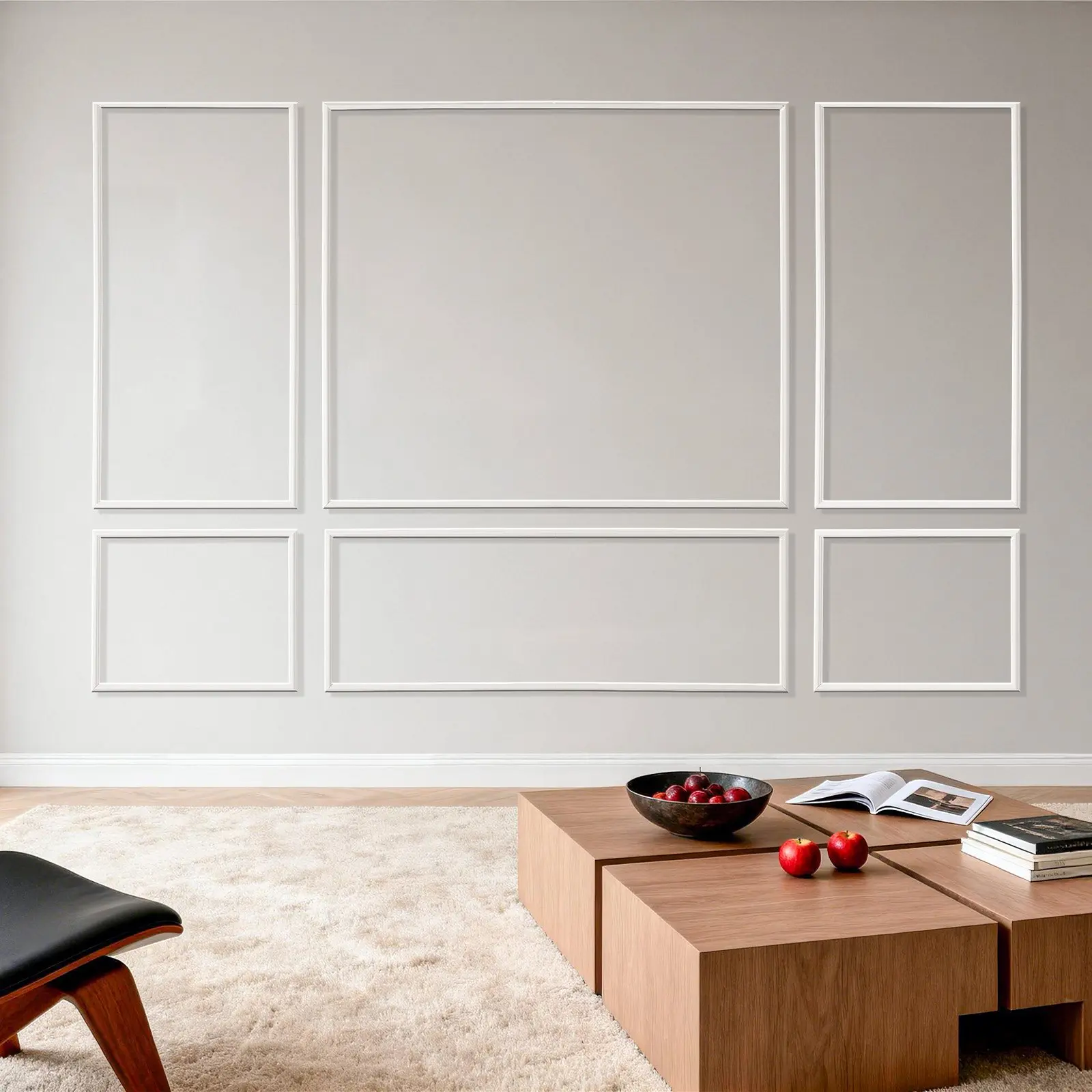 VEVOR 3-Pack Rectangular Wide Profile Wainscoting Panels Kit, Lightweight Paintable Polystyrene Wall Molding with Clean Lines, Easy-Install Indoor Trim for Renters’ Living Room, White (31x63in, 31x24in)