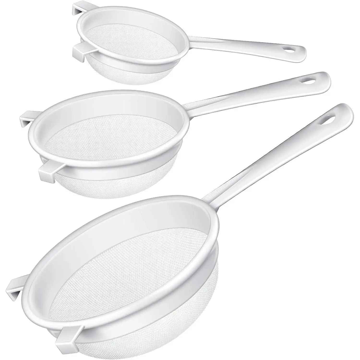 Skyley 3 Pcs Plastic Nylon Mesh Kefir Fine Strainer Set, 3 In, 4 In, 5.5 In | Plastic Flour Colander with Handle Nylon Kefir Food Strainers Flour Sifter for Baking Kitchen Tea Juice Pasta