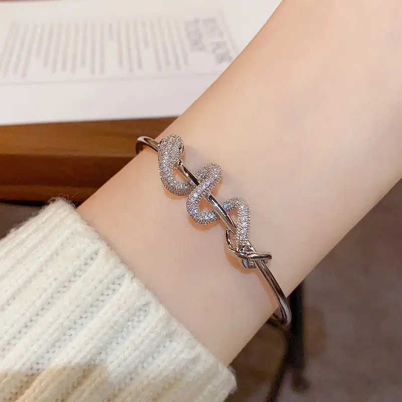 Luxury Micro Inlaid Zircon Snake Bangle, Adjustable Open Cuff Bracelet, Niche High-End Temperament Versatile Fashion Hand Jewelry for Women