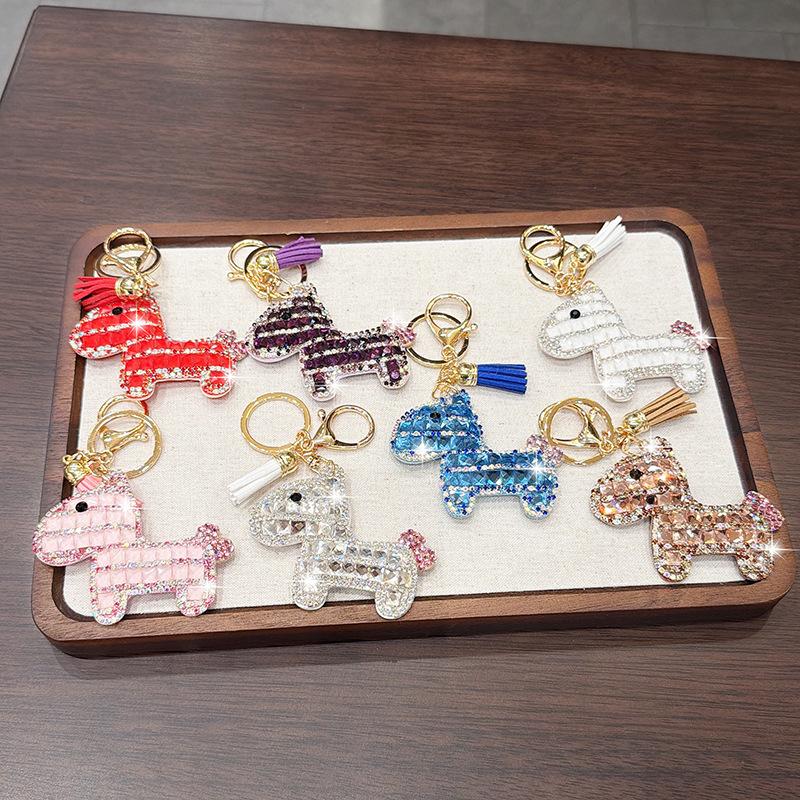 Bling Bling Pony Keychain with Tassel, Creative Rhinestone Horse Car Key Ring, Fashion Cute Cartoon Bag Charm Accessory