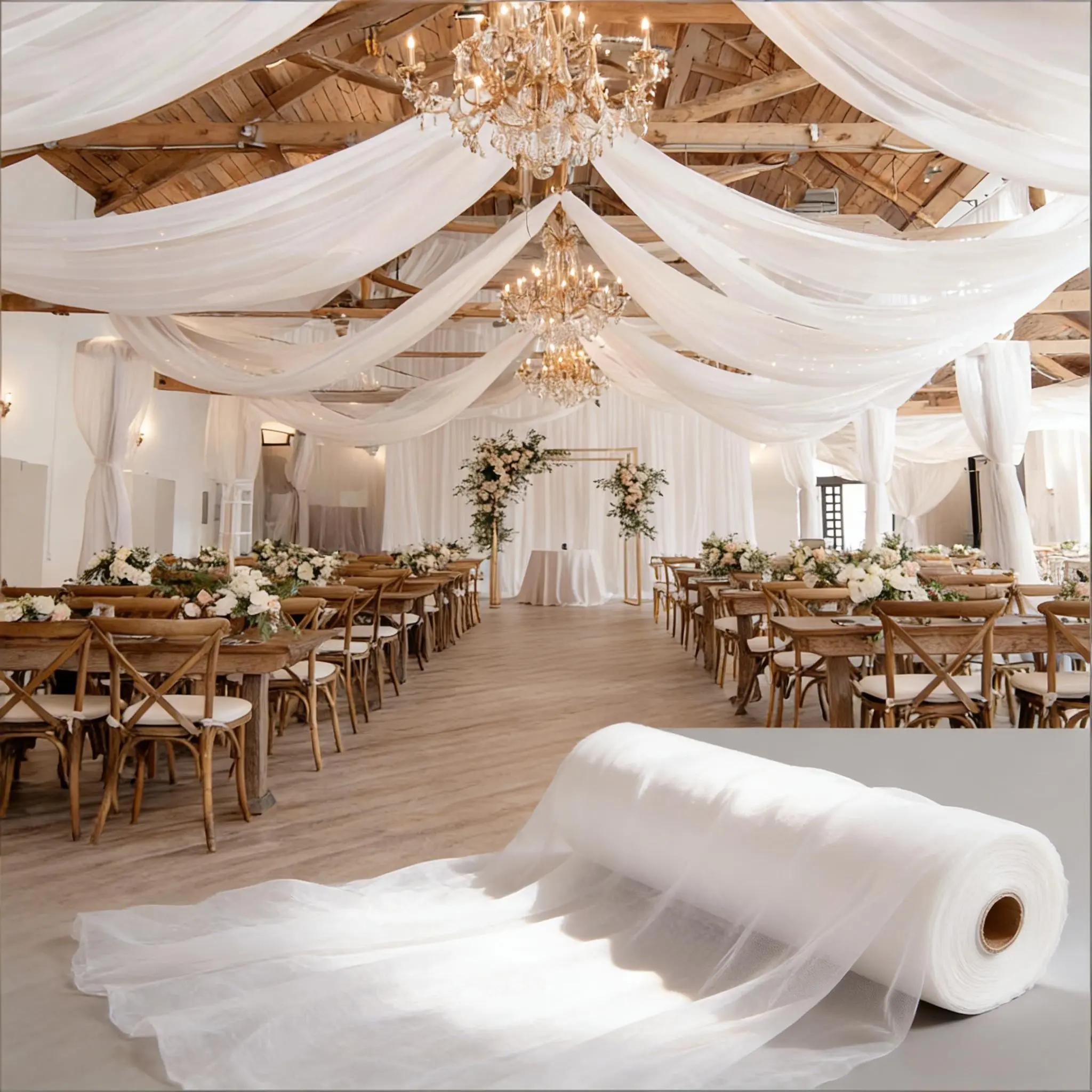 Multifunctional Polyester Mesh Fabric, Decorative Fabric, 100% Polyester Fiber, Ideal for Weddings, Parties, Halloween, Christmas Decor, Hand Wash Only
