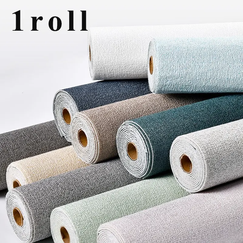 Thick Linen Texture Solid Color Self-Adhesive Peel and Stick Wallpaper, Modern Minimalist Fresh Style Wallpaper, One Roll Wall Covering, Bedroom Wallpaper