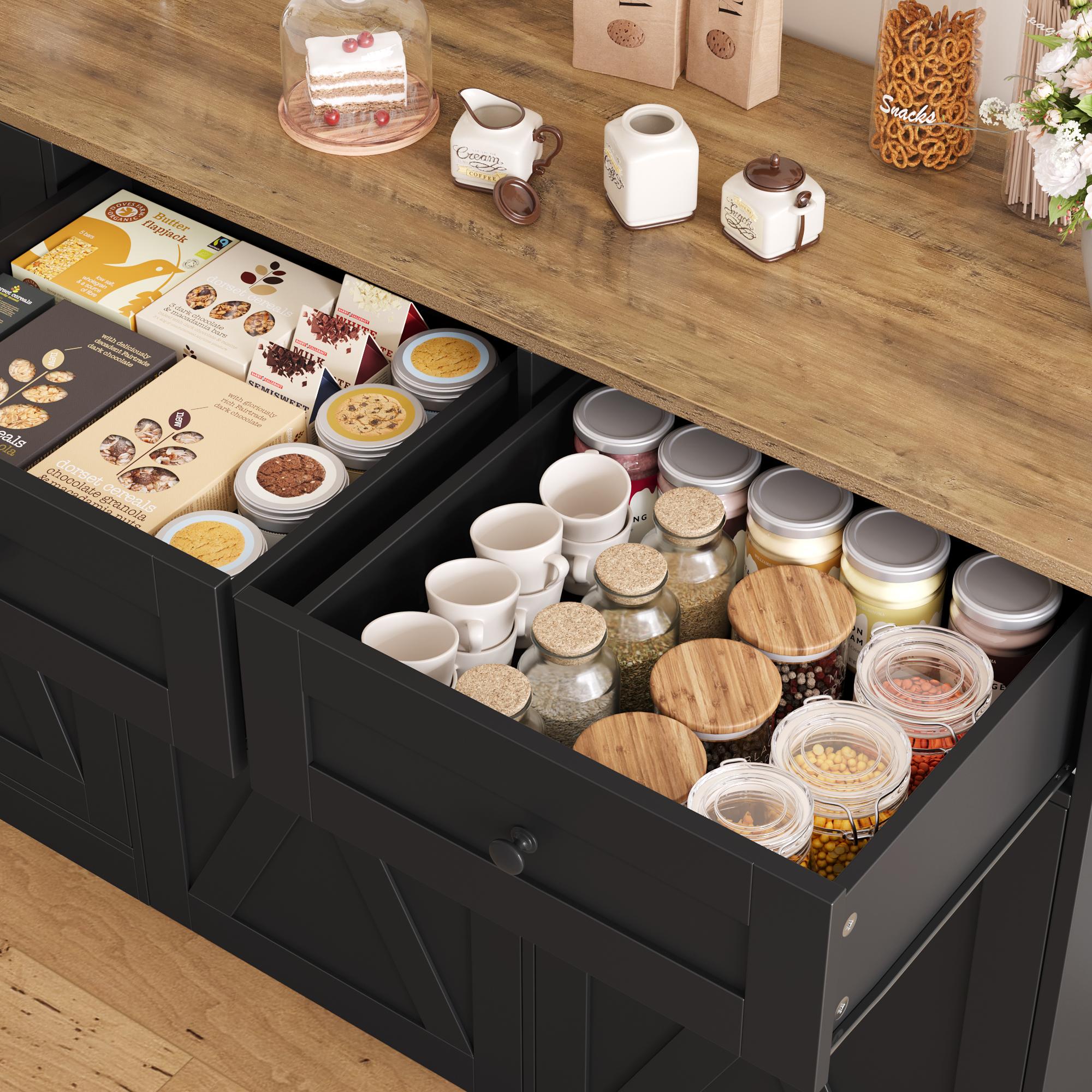 HOSTACK 12.5 Gallon Kitchen Trash Cabinet, 47" Double Trash Can Cabinet, Large Pull Out Can Storage Drawers, Wood Farmhouse Hidden Garbage Storage Buffet for Kitchen, Trash can not included