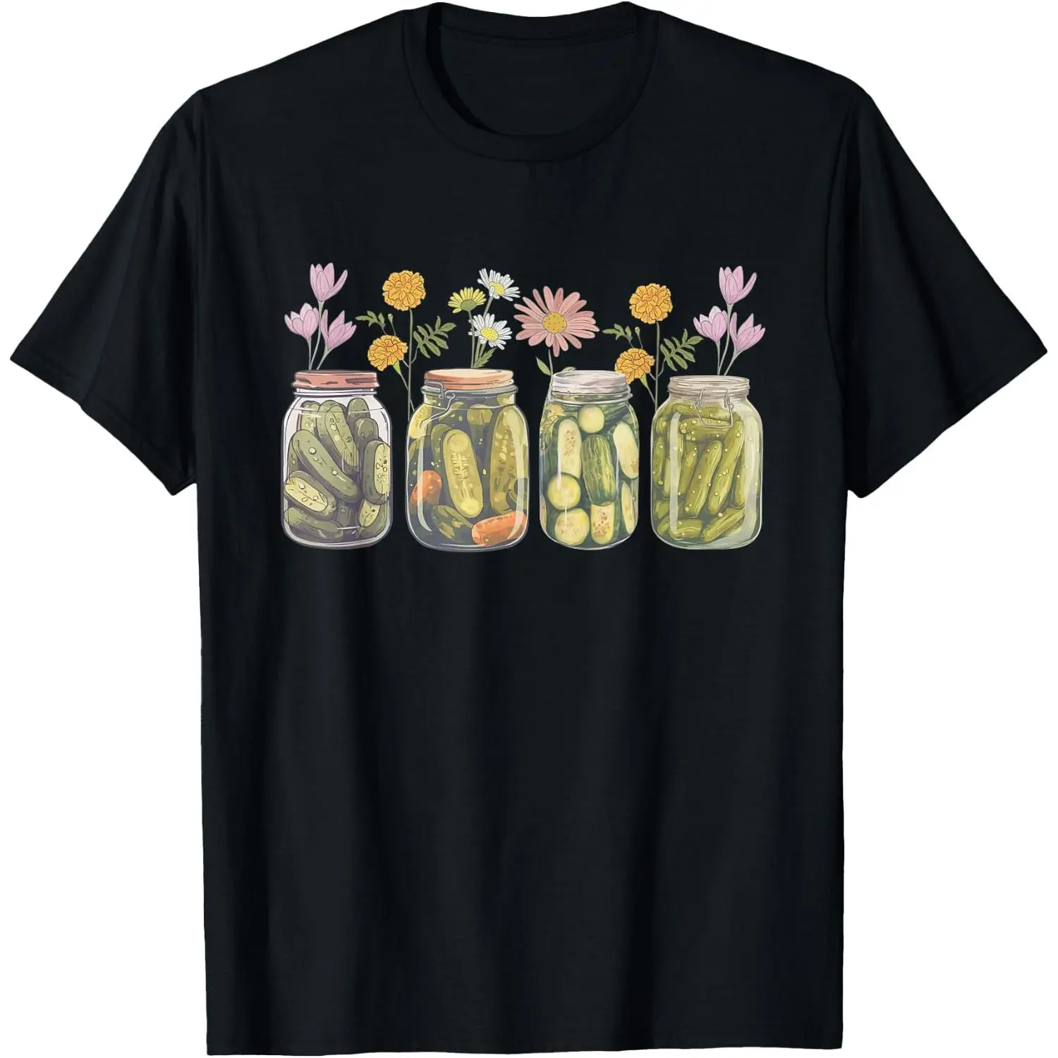 Men's Short-Sleeve Vintage Canned Pickles Wildflower Canning Season Print Top, Lightweight Comfortable T-Shirt, Tops, Prints