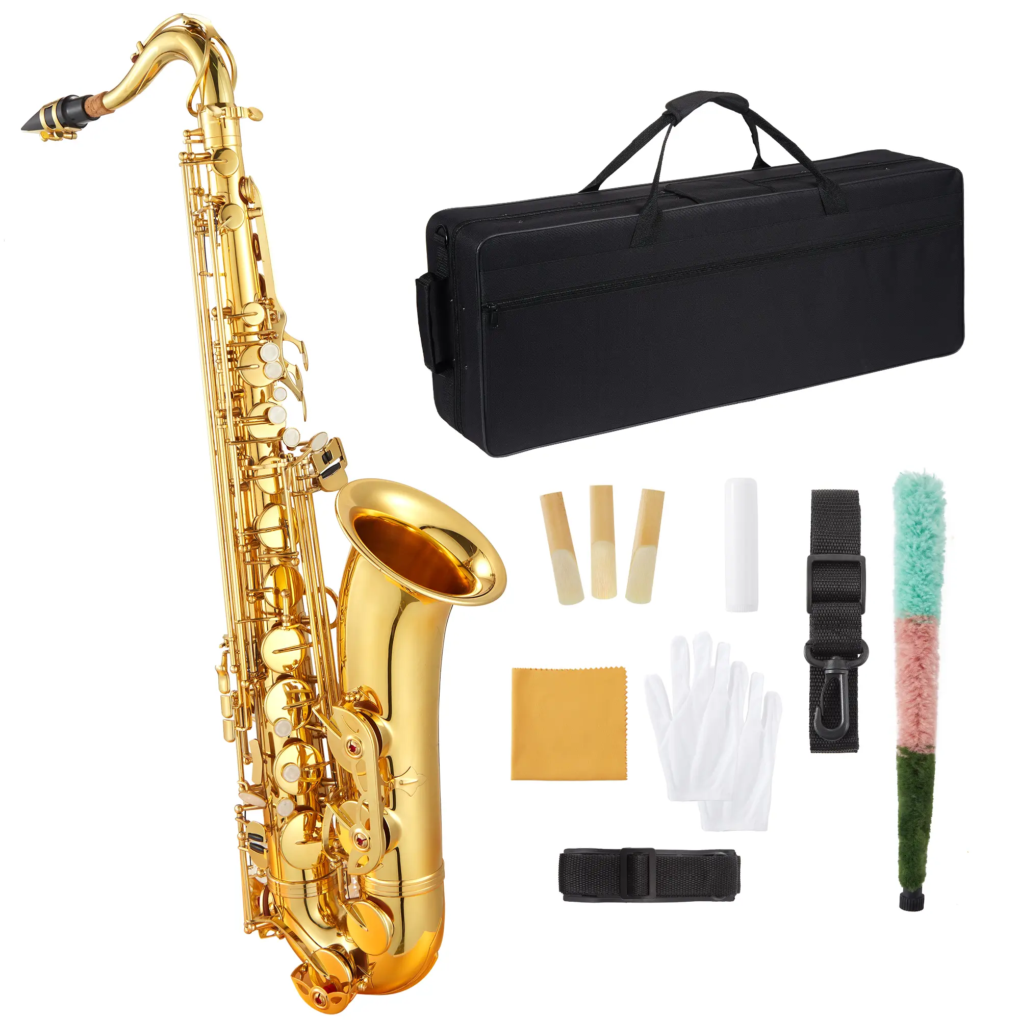 B Flat Tenor Saxophone, Beginner Tenor Saxophone with Mouthpiece, Case, Cleaning Cloth, Gloves and Cleaning Rod, Professional Sax Musical Instruments for Students Kids and Musicians