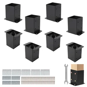 4x4 Post Base Brackets, 8-Pack, Carbon Steel with Black Powder Coat, Includes Self-Tapping Screws, Deck and Pergola Anchor