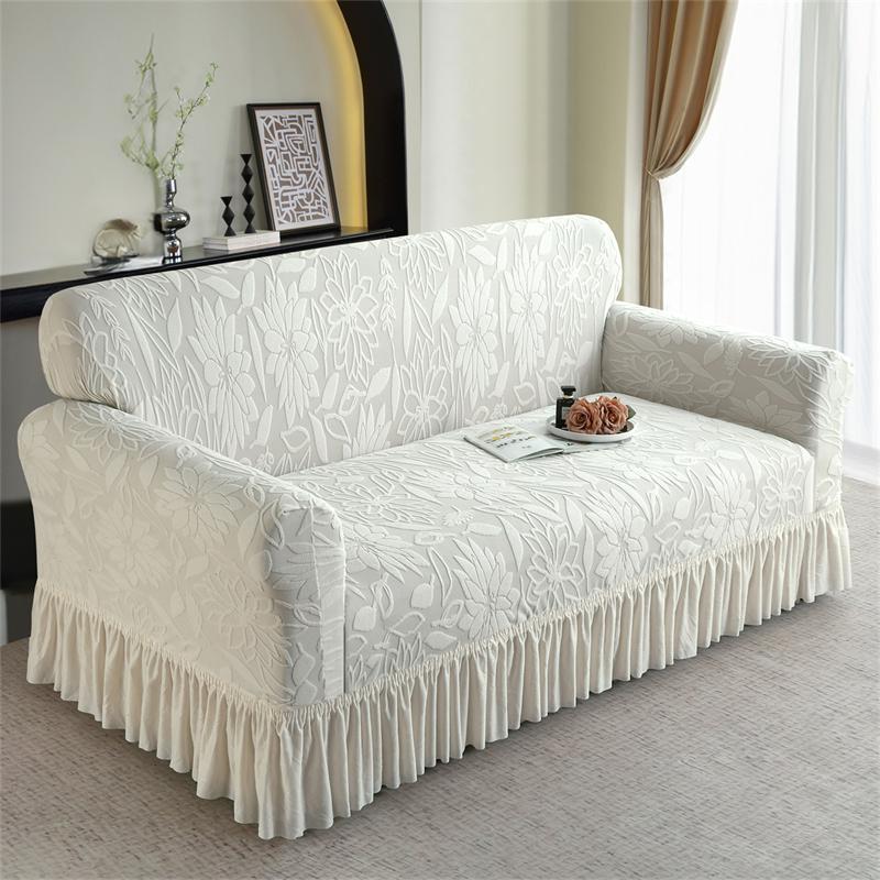 Sunflower Print Sofa Cover, 1 Count Jacquard Elastic Couch Cover with Skirt Edge, Dustproof Sofa Cover for Home Living Room, Valentine's Day Gift, Sofa Couch Cover