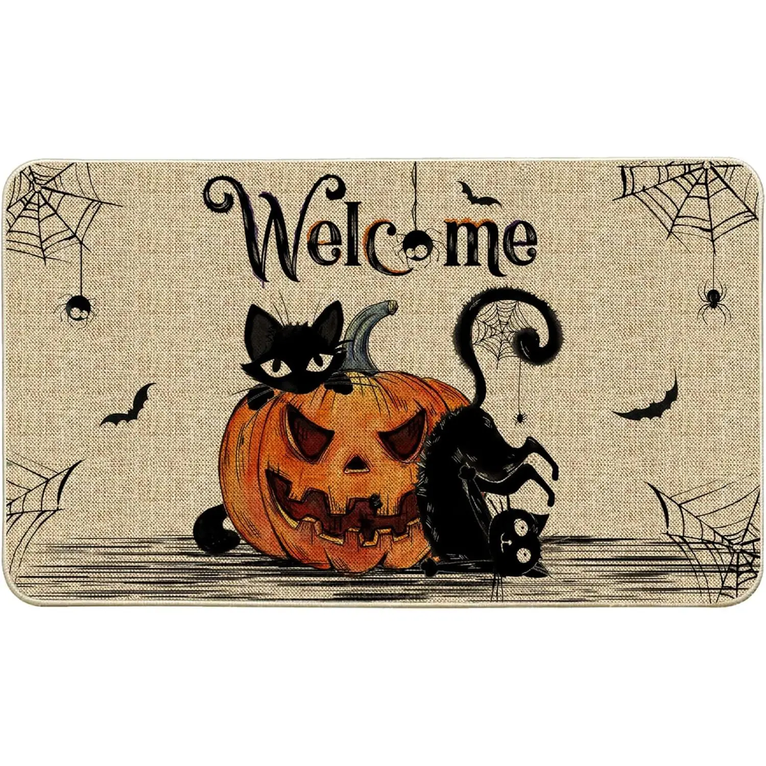 Halloween Pumpkin Doormat - Anti-Slip Base, Classic Retro, Multi-Size 1-Piece Welcome Rug for Front Entryway Decor, Indoor Outdoor Front Door Use