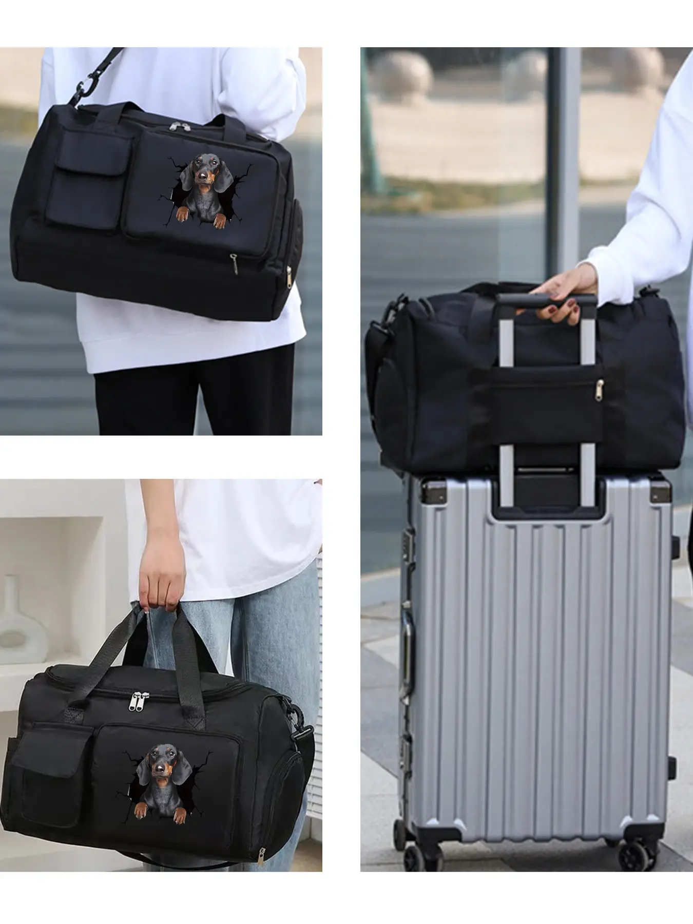 Dachshund Pattern Multi-functional Crossbody Bag, Daily Sports Shoulder Bag, Suitable for Sports and Commuting. Multiple Pockets, Durable with Large Capacity, Adjustable Shoulder Strap and Independent Shoe Compartment, An Ideal Gift.