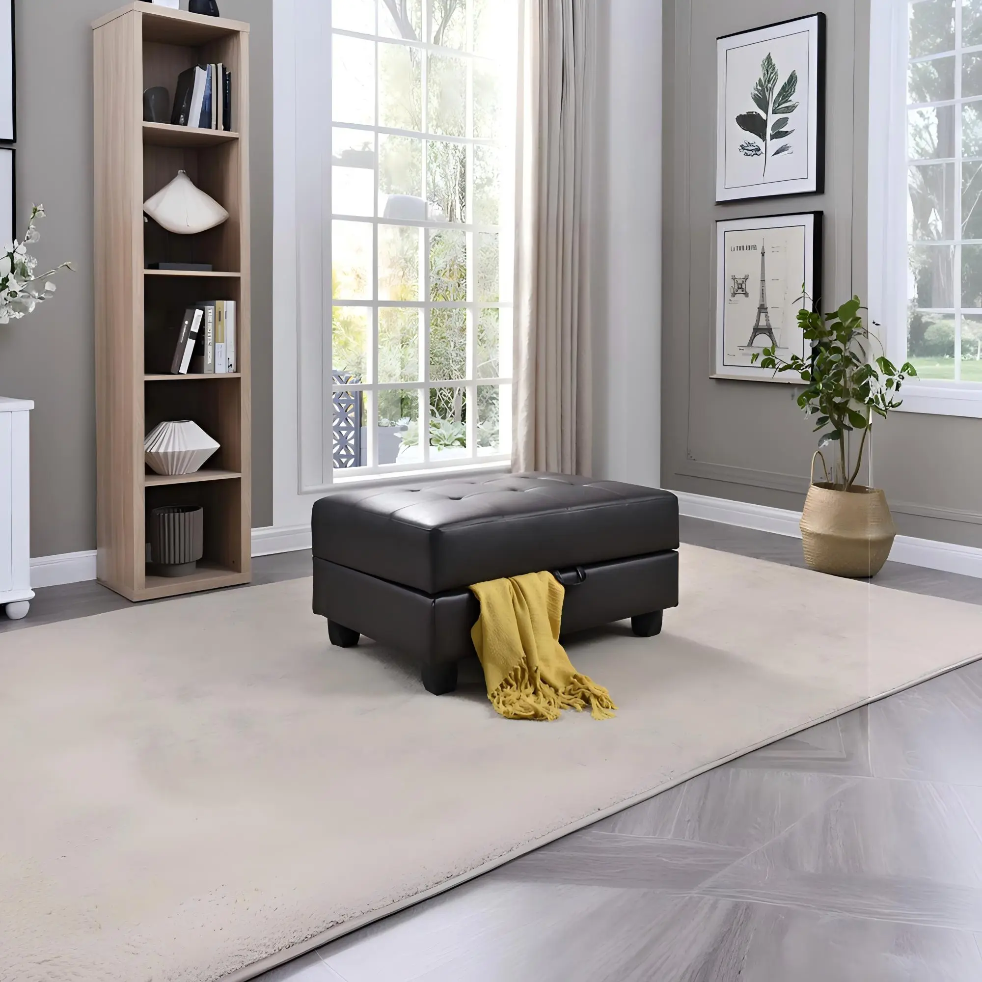 ARCH Ottoman Footrest Stool for Living Room Bedroom, Cappuccino Upholstered Accent Foot Stool, Modern Tufted Footstool with Sturdy Wood Legs, Compact Foot Rest for Reading, Relaxing, Home Office, Nursery, Single Seat, Home Furniture and Household