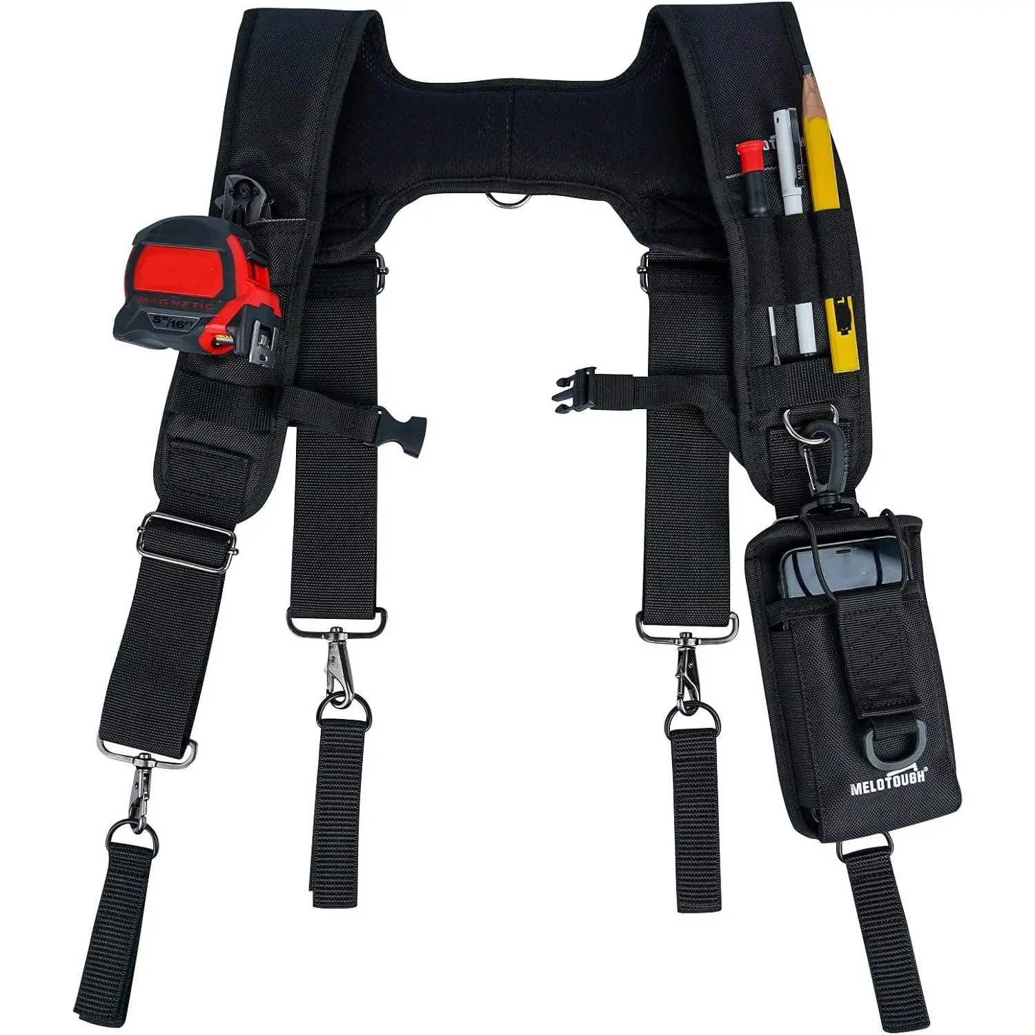 Padded H-Back Tool Belt Suspenders with Detachable Pockets - Heavy-Duty Support System for Carpenters, One Size Fit, Weight Relief Work Rig