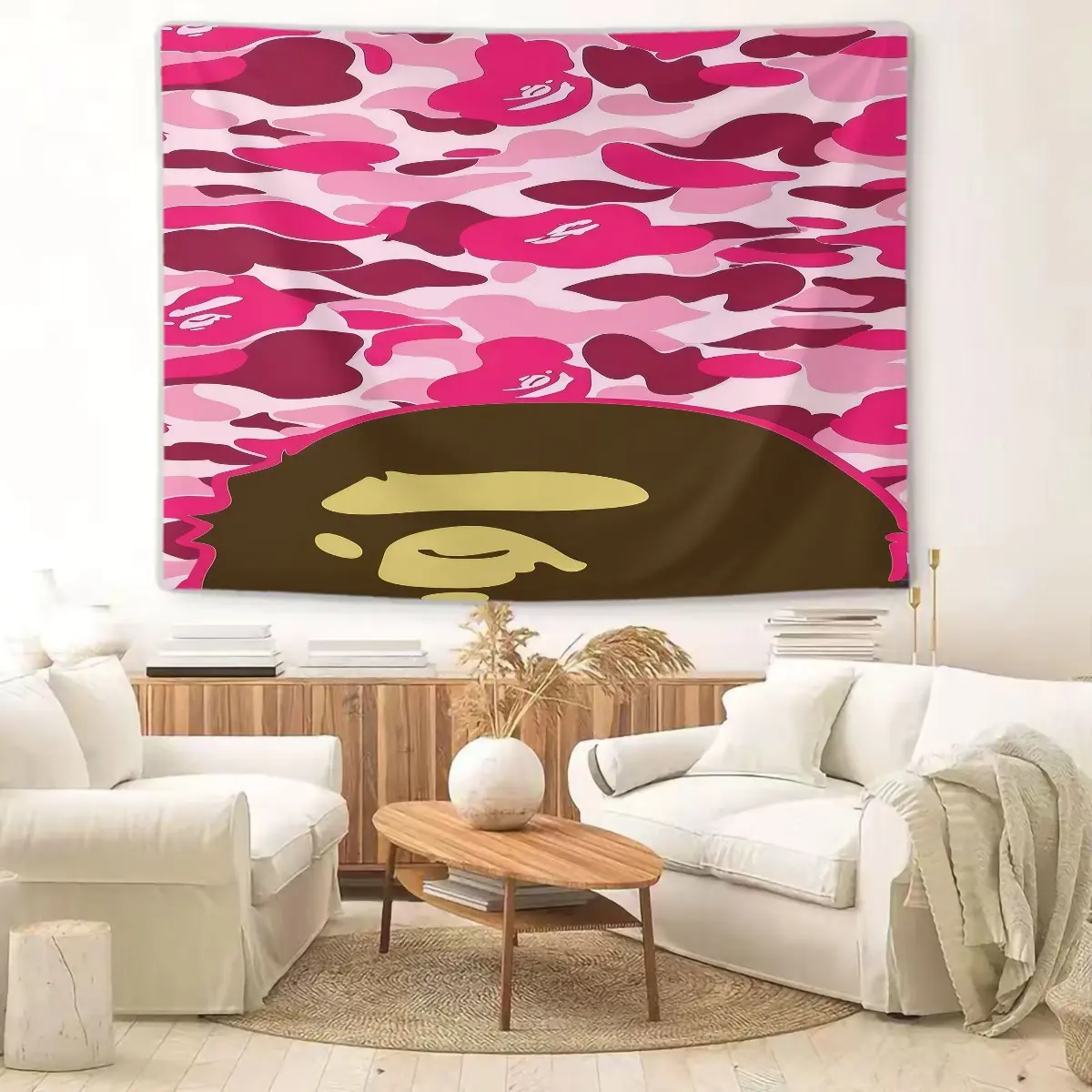 Camouflage Ape Head Pattern Tapestry, 1 Piece Of Fashionable Room Flag, Artistic Home Decoration, Suitable For Teenagers, Adults, Bedroom, Living Room, Dormitory Scene