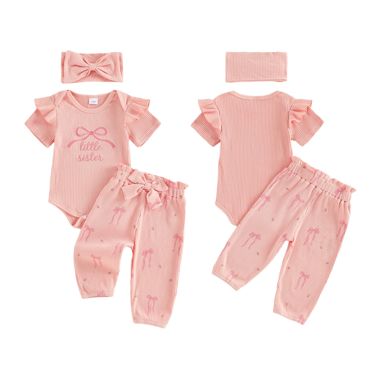 Newborn Outfit Preemie Clothes 0 3 6 Month Baby Girl Coming Home Outfits Ribbed Romper And Pants Headband Gift Set