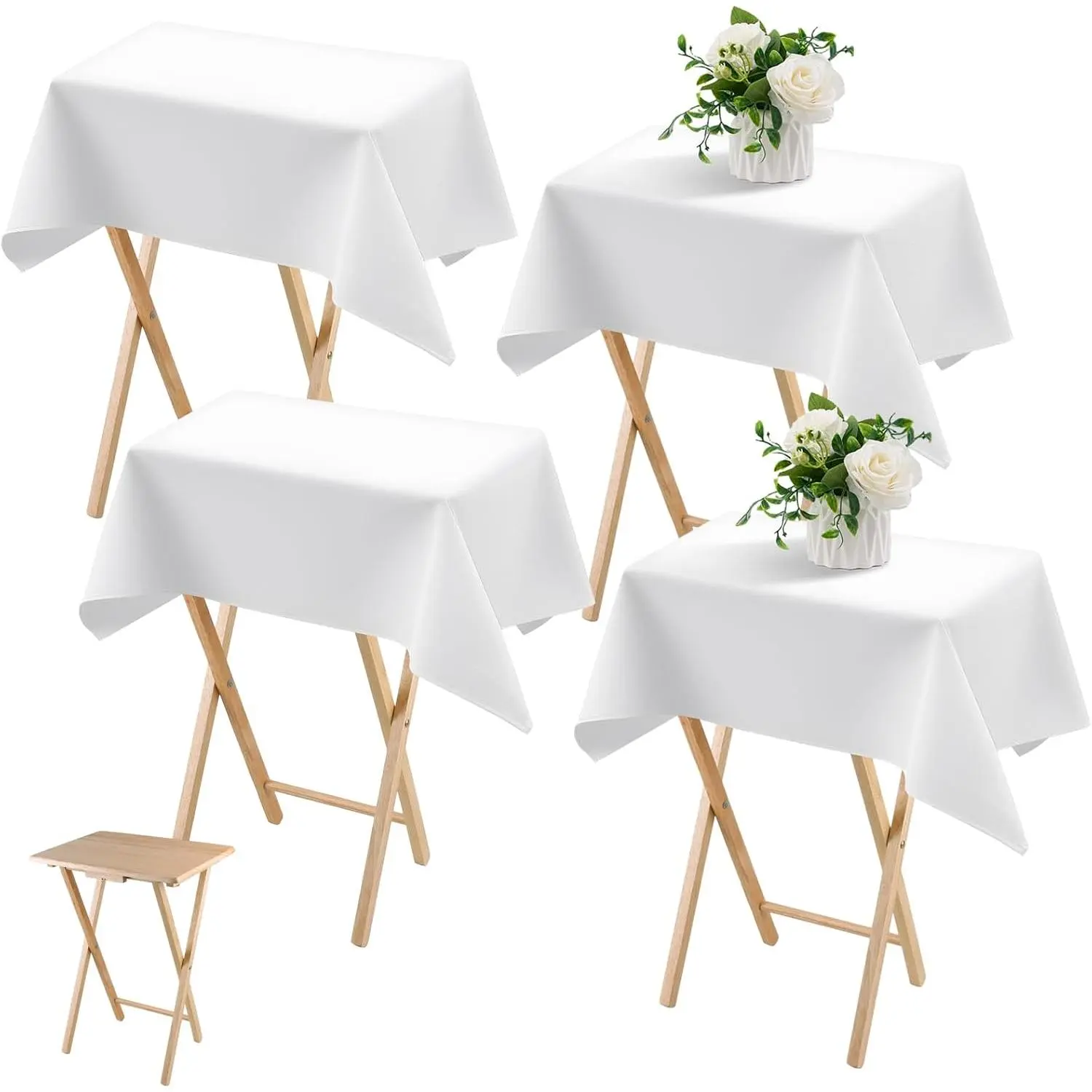 Oudain 4 Pcs White 24x36" Small Polyester Tablecloth, Classic Edge Washable TV Tray Cloth, Nightstand Cover for Wedding Indoor/Outdoor Home & Festive Decor