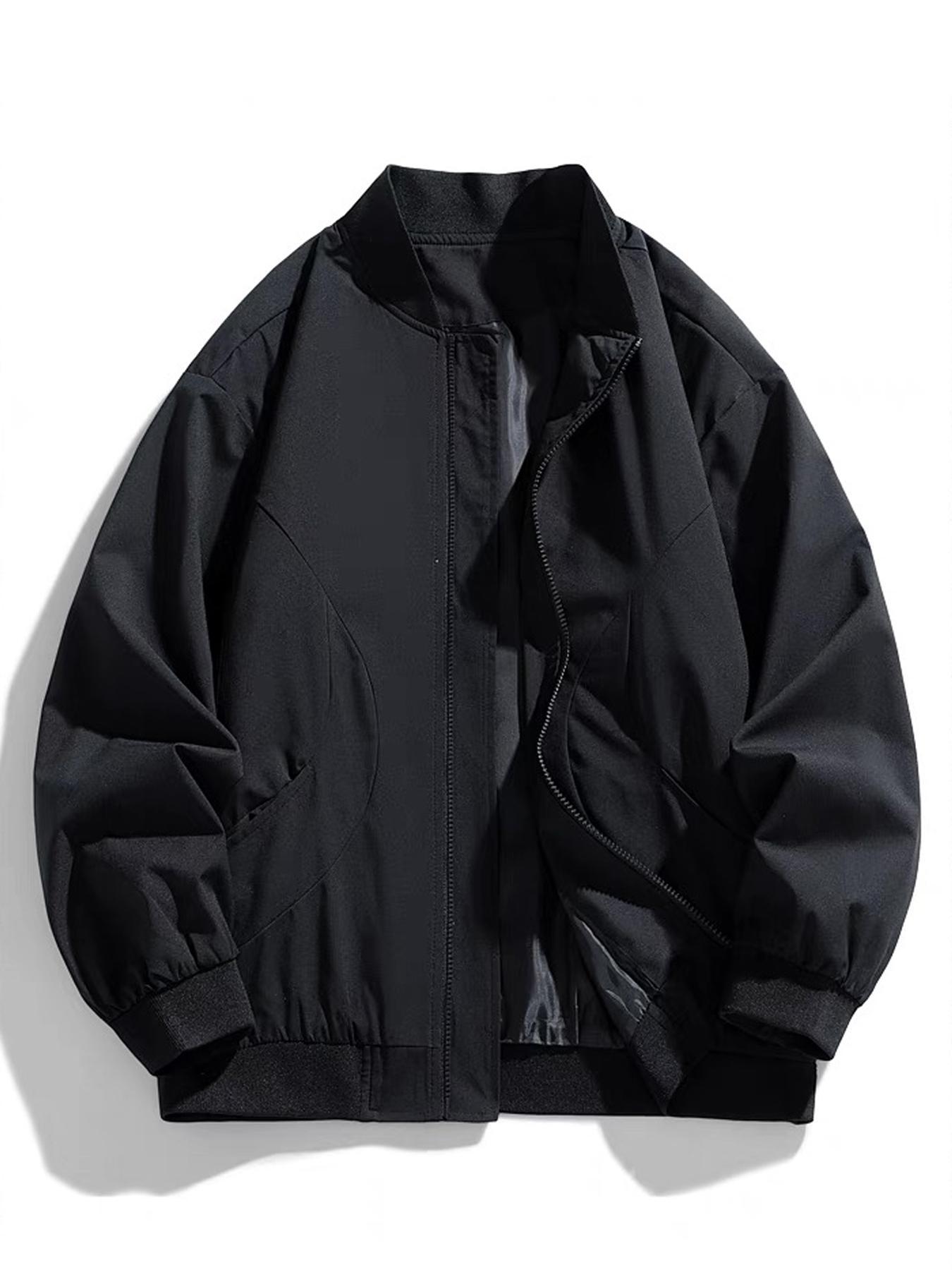 Men's Regular Fit Solid Baseball Collar Zip Up Jacket, Casual Fashion Comfy Lightweight Outerwear for Spring & Fall, Men's Clothes for Daily Wear, Coats, Menswear