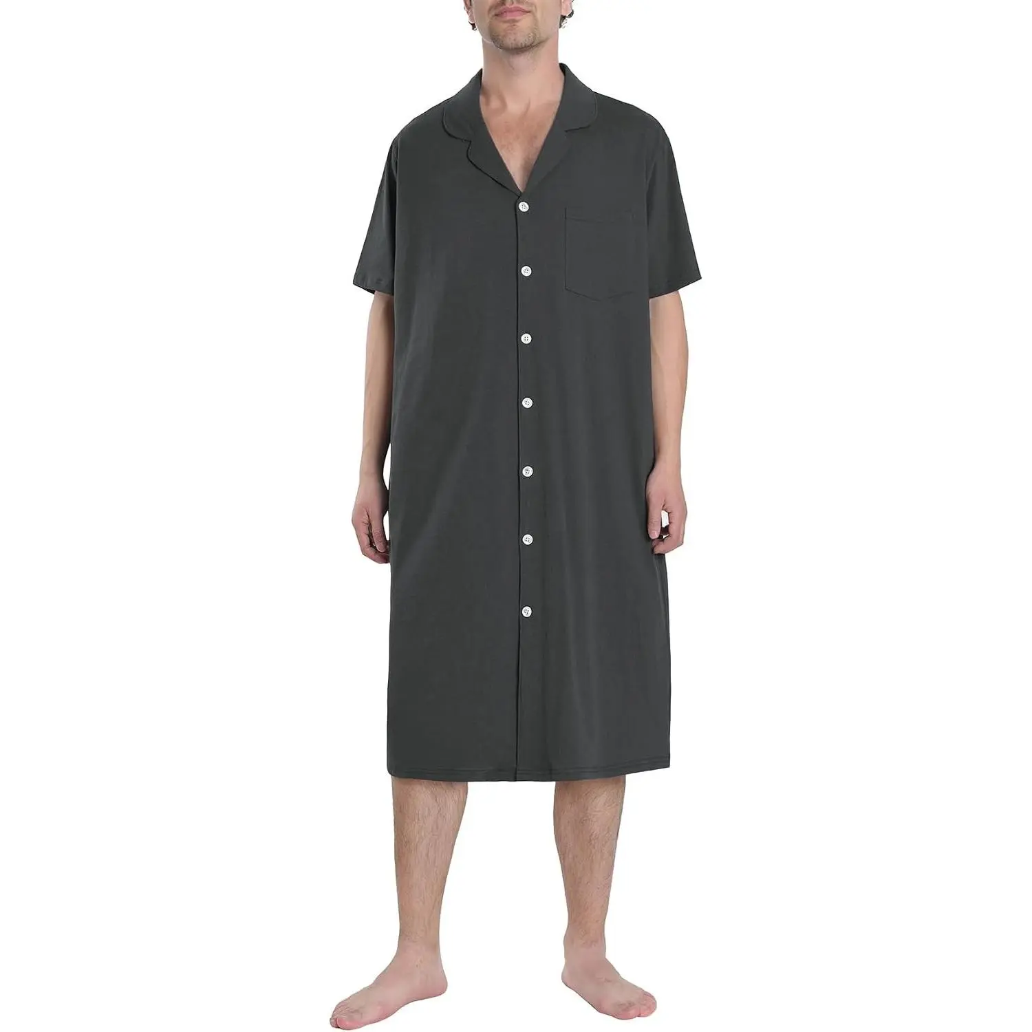 Men's Cotton Button Down Nightshirt with Pockets