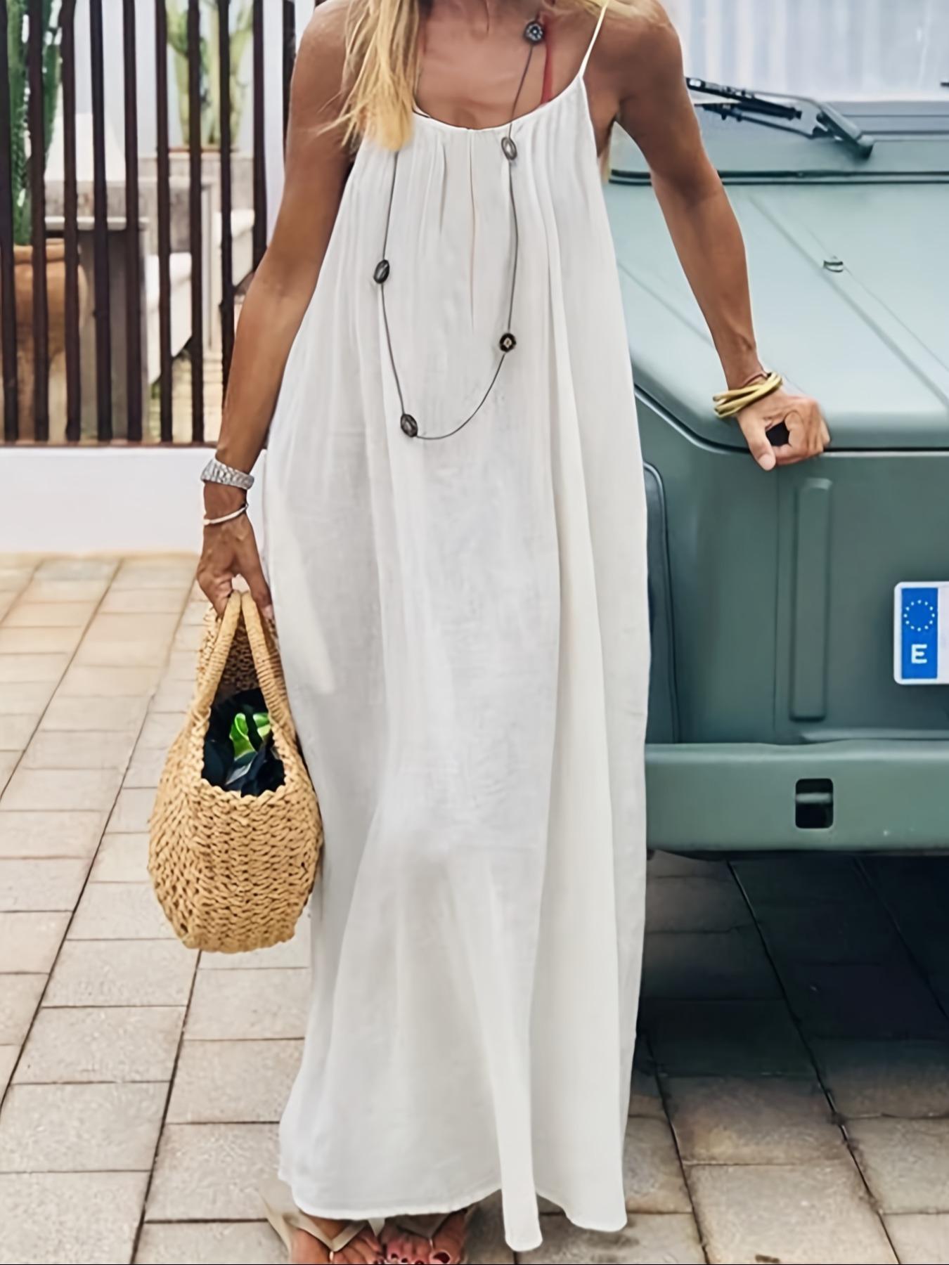 Women's Solid Color Cami Spaghetti Strap Loungewear Night Dress, Elegant Sleeveless Long Dress for Summer, Ladies Sleepwear for Indoor Wear Women's Solid Color Cami Spaghetti Strap Loungewear Night Dress, Elegant Sleeveless Long Dress for Summer, Ladies Sleepwear for Indoor Wear