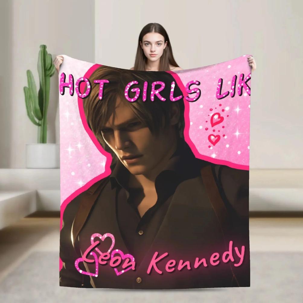 Resident Evil Leon Kennedy Blanket Aesthetic Boyfriend Style Gamer Throw Video Game Character Print Soft Flannel Blanket Cozy Lightweight Throw for Bed Sofa Couch Bedroom Decor Travel Gift for Fans Girls Boys Gaming Room